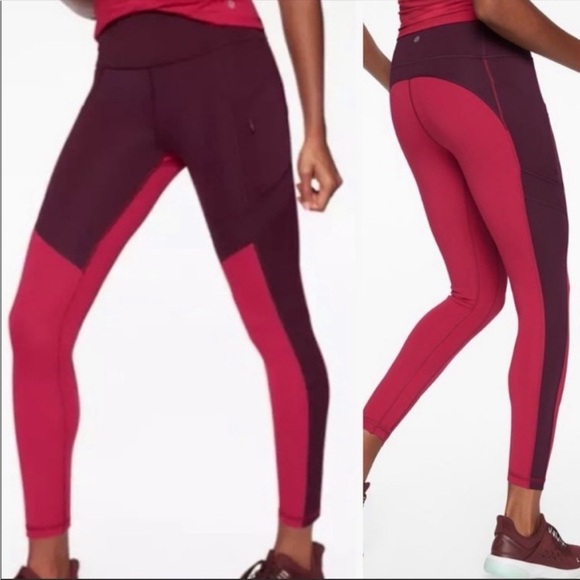 Athleta All In Structure Colorblock 7/8 Leggings Contrast Auberge Red Pink - Picture 1 of 8
